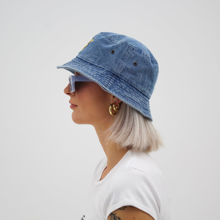 Denim Smiley Face Bucket Hat