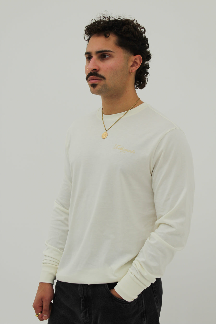 Script FLM Long Sleeve Tee - Creme