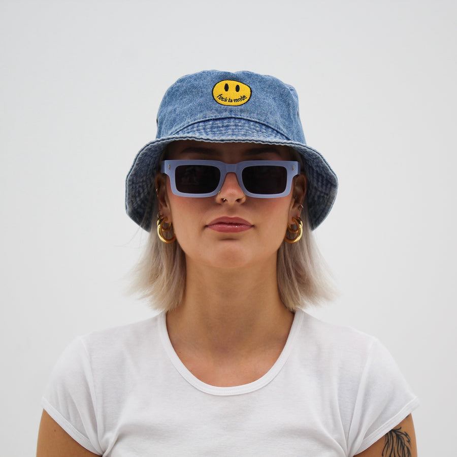 Denim Smiley Face Bucket Hat